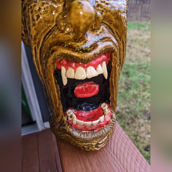 OOAK VTG SIGNED LARGE VERY DETAILED POTTERY JUG SCULPTURE 10.5"x6" - Picture 9 of 14